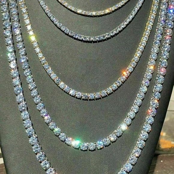 Solid 925 Sterling Silver Yellow Gold Tennis Chain